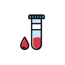 Icon of a drop of blood next to a collection tube filled with blood, Blood Tests